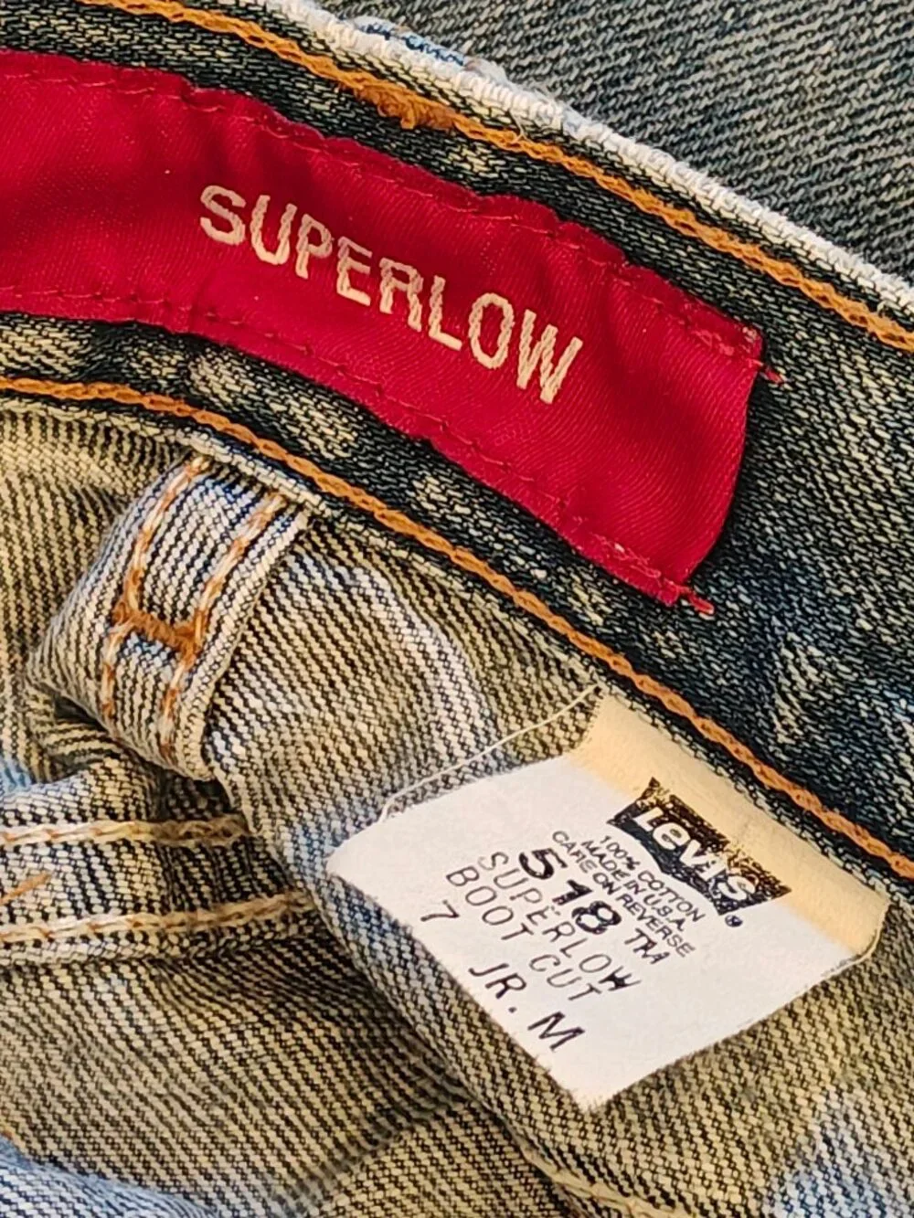 Levi's Premium Denim 518 Superlow 100 percent cotton Made in USA Vintage 2001